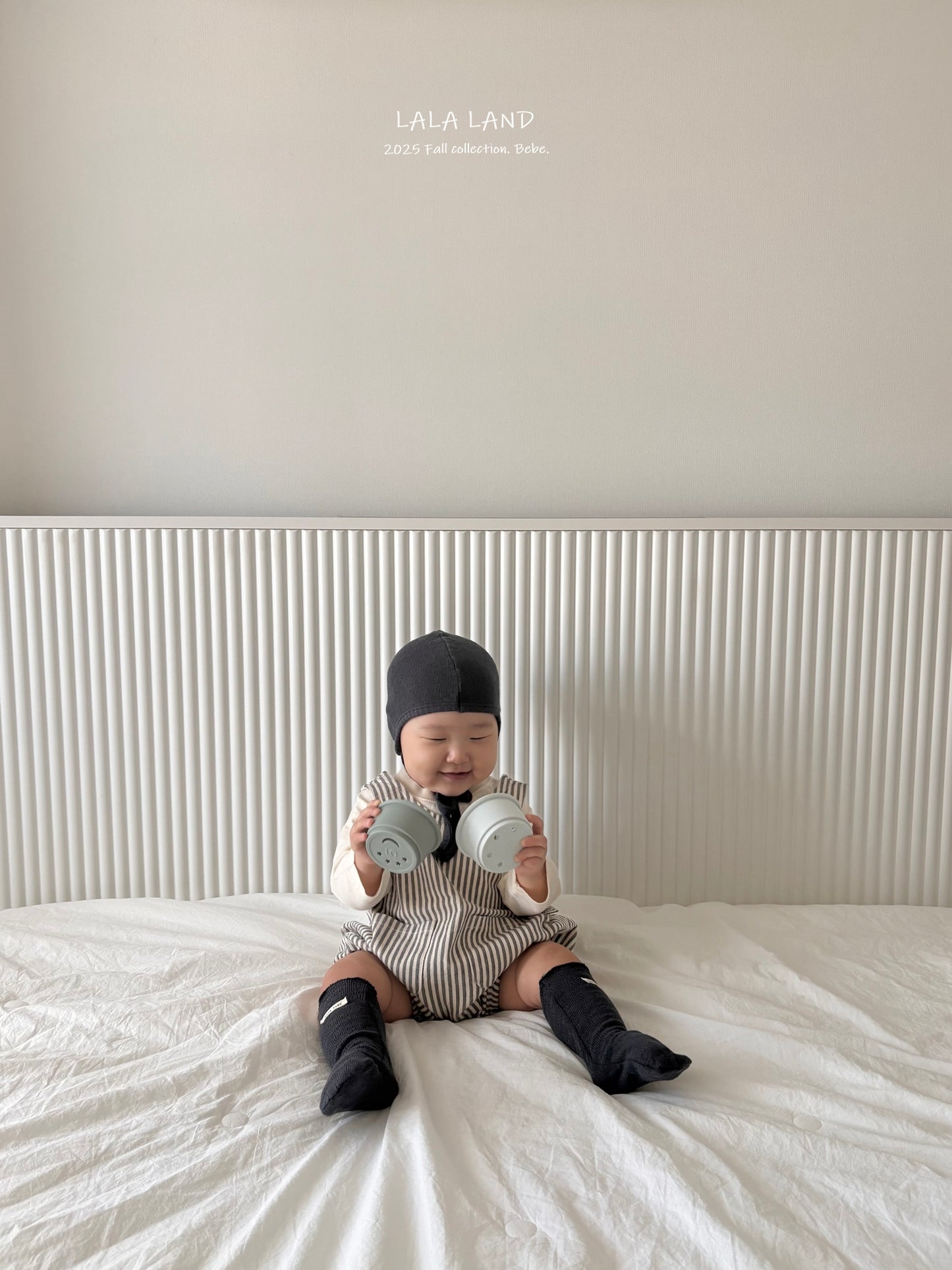 "Baguette Stripe Suspender Romper