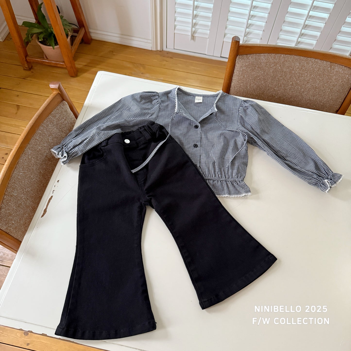 Ribbon Denim Bootcut Pants