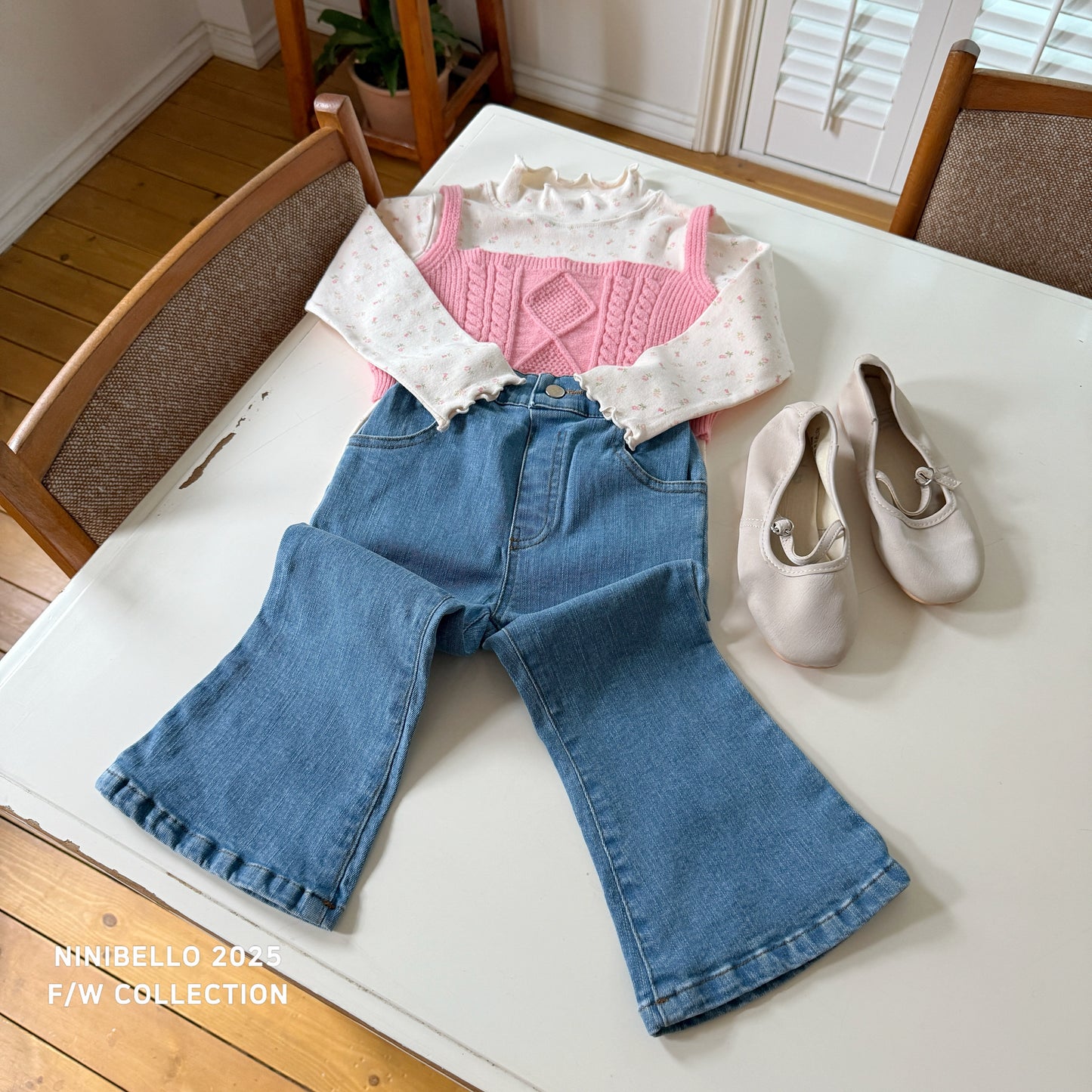 Ribbon Denim Bootcut Pants