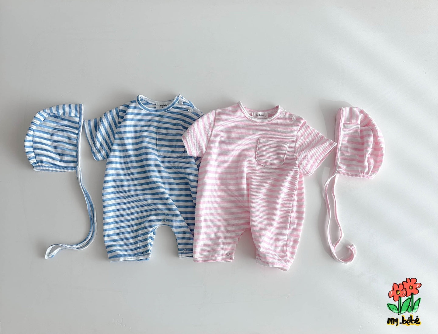 Stripe Waffle Romper Set