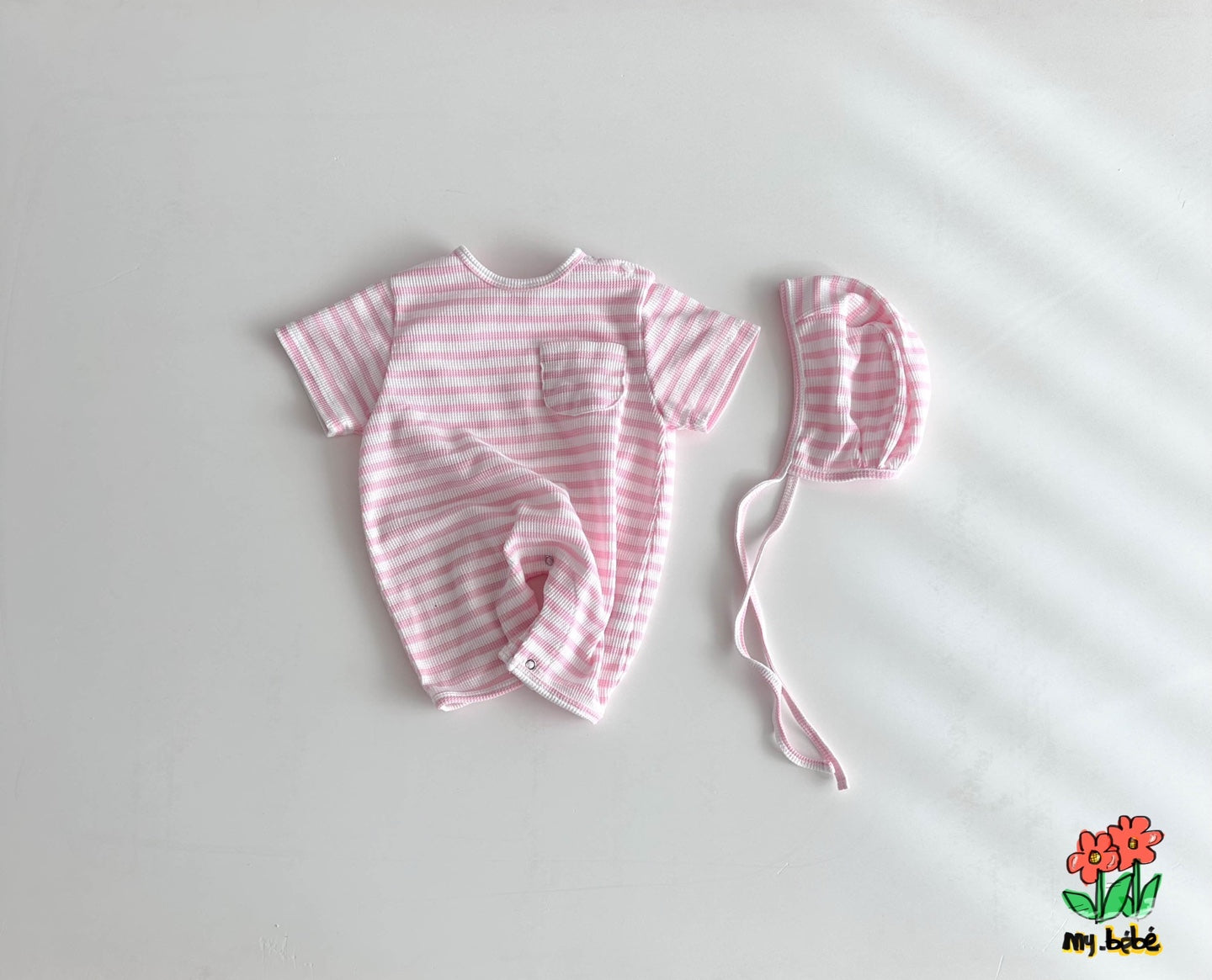 Stripe Waffle Romper Set