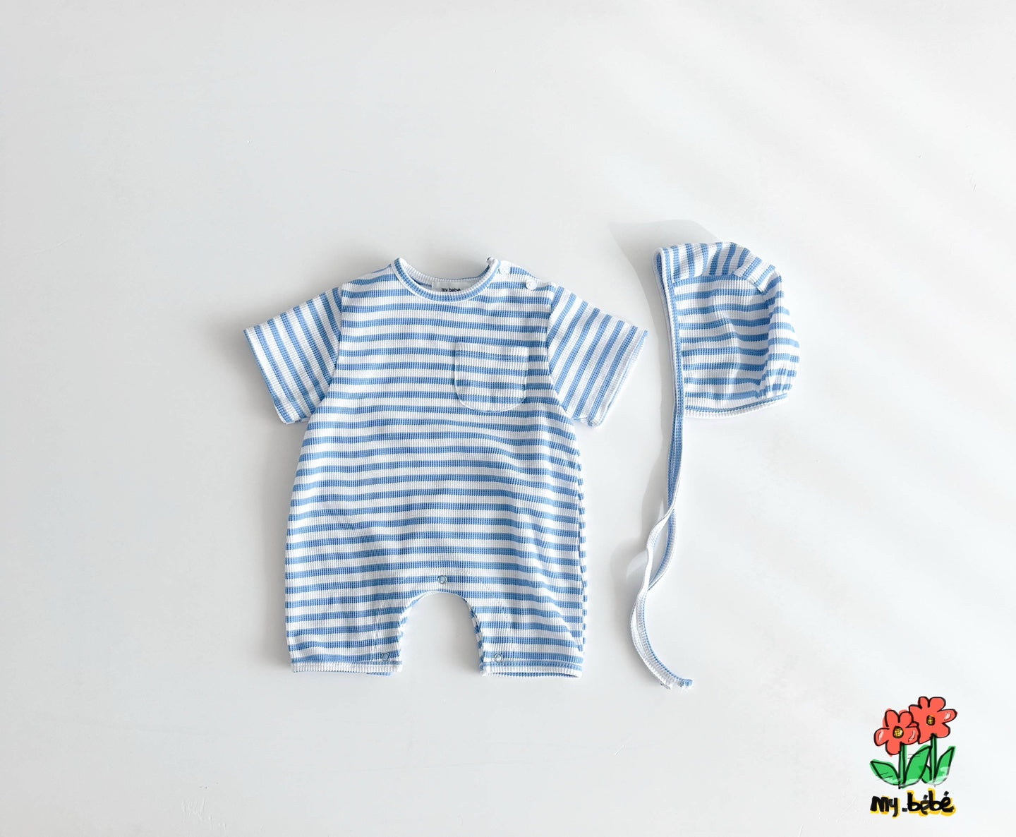 Stripe Waffle Romper Set
