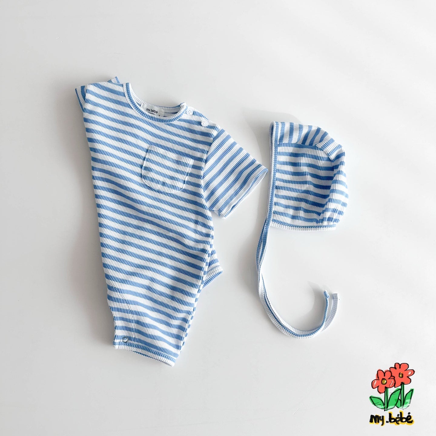 Stripe Waffle Romper Set