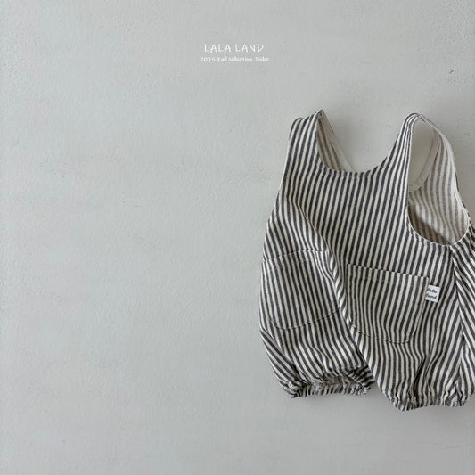 "Baguette Stripe Suspender Romper