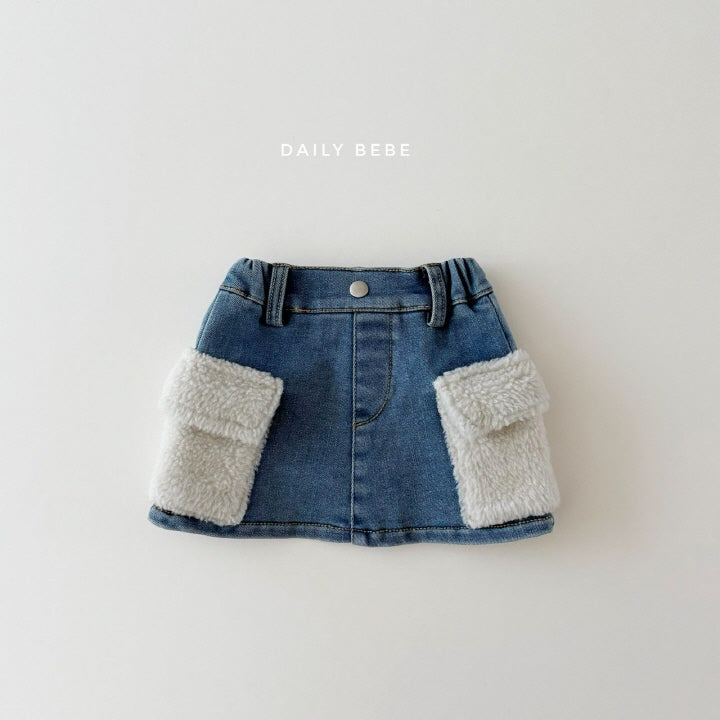 Cargo Sherpa Denim Skirt