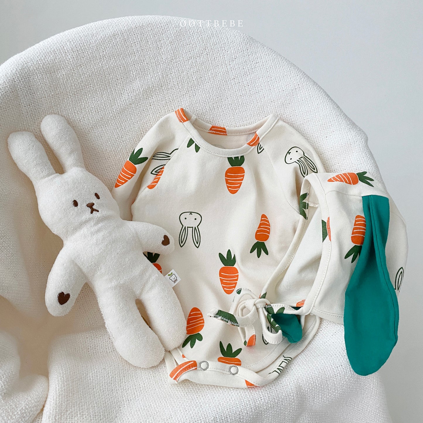 Carrot Bunny Baby Set(Bodysuit + Bonnet)