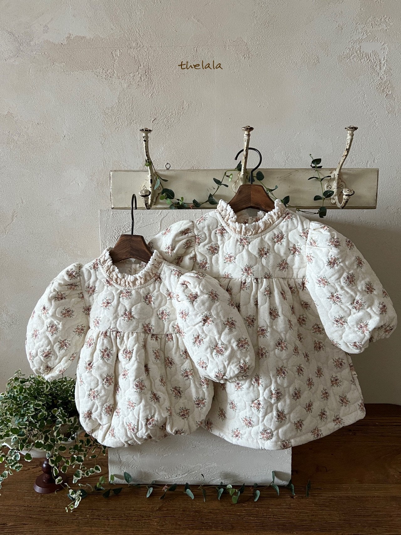 Floral Quilted Baby Bodysuit/ Dress(Sibling Matching Outfit)